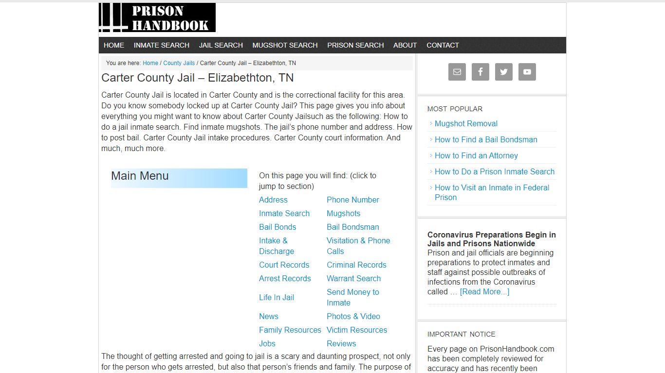 Carter County Jail – Elizabethton, TN - Prison Handbook